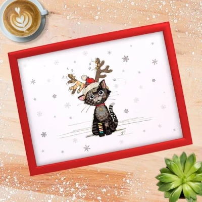 Image of Cushioned Lap Tray Bug Art Christmas Cat Kitten Design