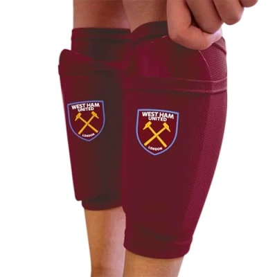 Image of Hy Pro Officially Licensed West Ham F.C. Shin Pad With Sock Sleeve, Youth Guard, Breathable, Lightweight, Durable, Protective Gear, The Hammers, Merchandise, Great Football Gift Idea