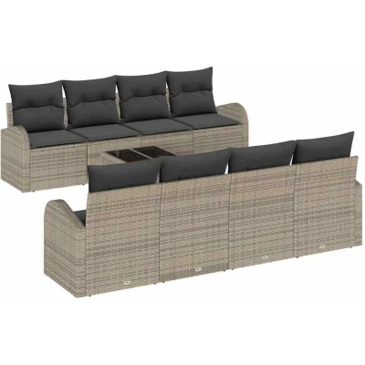 Image of vidaXL 9 Piece Garden Sofa Set with Cushions Grey Poly Rattan