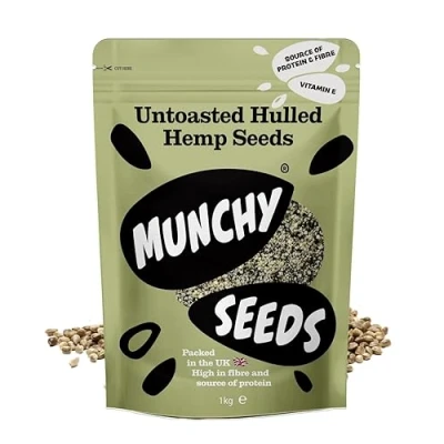Image of Munchy Seeds Hulled Hemp Seeds, Gluten Free High Protein Snacks, Nutritious &amp; Versatile Perfect With Cereal Oats, Great Source Of Vegan Omega 3, Fibre 1kg