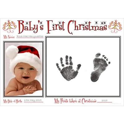 Image of BabyRice New Baby&#039;s First Christmas Handprint &amp; Footprint Kit Boy Girl Unisex Babys Prints on 1st Xmas