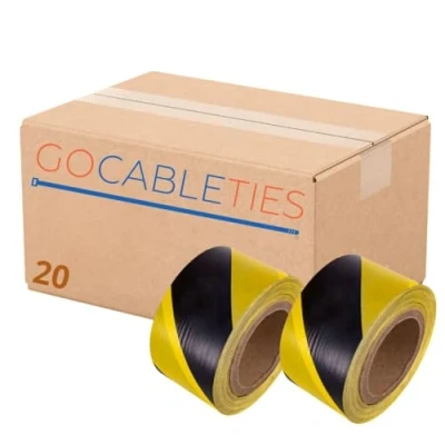 Image of Gocableties Black/Yellow 70mm x 500m Barrier Tape, Box of 20 Non Adhesive Warning Box, Caution Tape,Plastic Cordon Off Tape