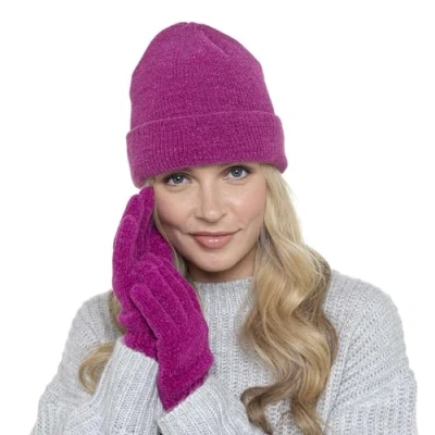 Image of Ladies Soft Chenille Thermal Lined Hat &amp; Gloves Set Berry