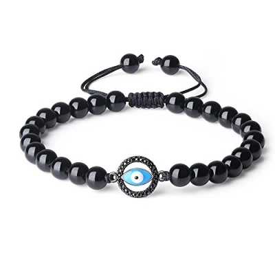 Image of COAI Evil Eye Charm Bracelet Black Obsidian Stone Beaded for Men Women S