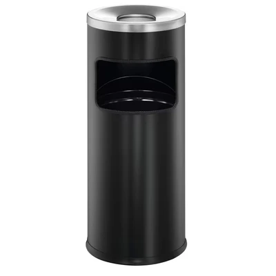 Image of Durable Metal Round Waste Bin with Ashtray Top Black Capacity 17 Litres 2 Perfect For Sheltered Outdoor Areas