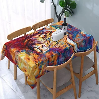 Image of Highland Cow Table Cloth Waterproof Cover Washable Rectangle Tablecloth For Kitchen Party Picnic, 183 X 137 Cm