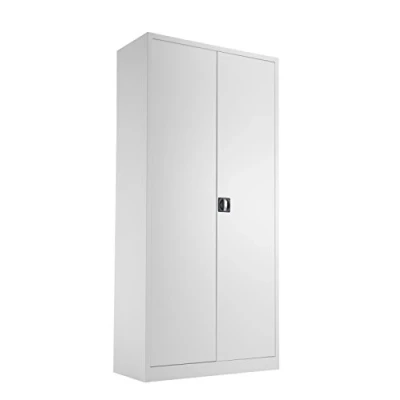 Image of Office Hippo Steel Storage Cabinet, Lockable Double Door Metal Cabinet With 4 Height Adjustable Shelves, 50kg Load Capacity Per Shelf White