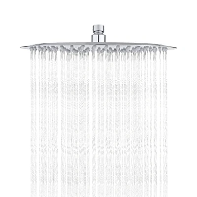 Image of Ibergrif M20299 Rain Shower Head, 12 Inch Round Fixed Showerhead, 304 Stainless Steel Ultra Thin Top Spray Head with Silicone Jets for Bathroom, Chrome