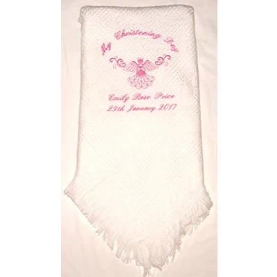 Image of Baby’s Personalised Christening/Baptism/Naming Day Guardian Angel Shawl (Pink)