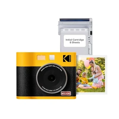 Image of KODAK Mini Shot 3 ERA 4PASS 2 in 1 Instant Camera and Photo Printer (7.6 x 7.6 cm) + 8 Sheets, Yellow