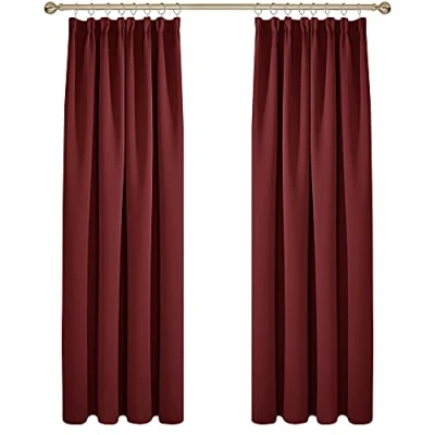 Image of Deconovo Blackout Curtains Super Soft Thermal Insulated Energy Saving Pencil Pleat for Bedroom 52x90 Inch Red 2 Panels