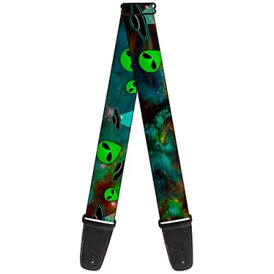 Image of Buckle Down GS W30163&quot;Aliens &amp; UFO&#039;s Galaxy/Green/Black/White&quot; Guitar Strap