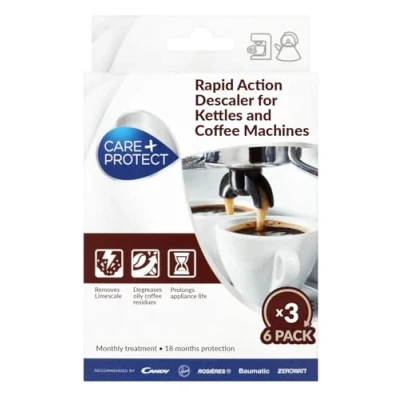Image of CARE + PROTECT Kettle and Coffee Machine Descaler, Powelful, Universal, Removes Limescale Residues of Tea, 6x3, 18 Treatments