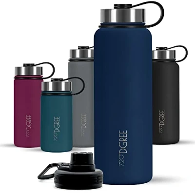 Image of 720DGREE Vaccum Insulated Water Bottle “noLimit“ 410ml Leakproof, BPA Free, Thermo Stainless Steel Flask For Carbonated Drinks, Kids, Children, Sports, Gym, School, Travel, Outdoor +Sports Cap