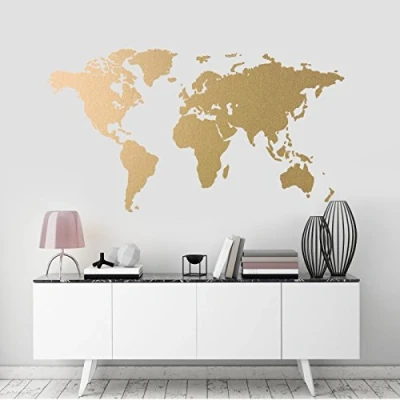 Image of World Map Wall Art Sticker, Modern Room Decor, Removable Vinyl Decal