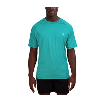 Image of Spyder Men&#039;s Quick Dry Short Sleeve Heather Rashguard Rash Guard Shirt, Scuba, Medium