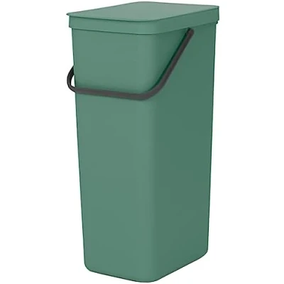 Image of Brabantia 251023 Sort &amp; Go Kitchen Recycling/General Waste Rubbish Bin (40L / Fir Green) Stackable Refuse Organiser with Handle Removable Lid, Easy Clean, Free PerfectFit Bags included