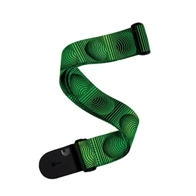 Image of Planet Waves P20W1506 D&#039;Addario Guitar Strap Accessories Electric Strap, Acoustic &amp; Bass Polyester, Optical Art Green Orbs