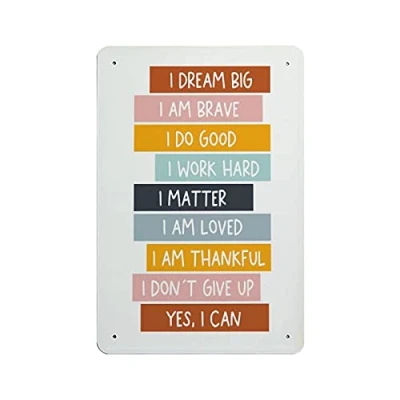 Image of Dreacoss Kid Affirmations Homeschool Tin Signs, Retro Funny Metal Sign Vintage Poster Wall Art for Kitchen Garden Bathroom Farm Home Coffee Decor Sign, 8x12 inches