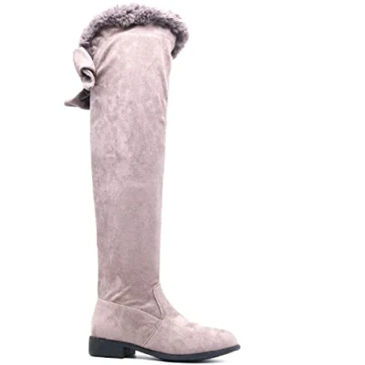 Image of sole london LADIES WOMENS FLAT FASHION ZIP FUR BOW LOW HEEL OVER THE KNEE HIGH BOOTS