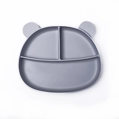 Image of Callowesse Silicone Divided Suction Plate BPA Free Dishwasher Safe Microwave (Light Grey)