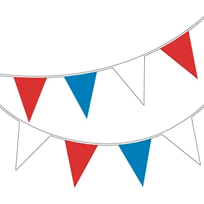Image of Happium 10m / 32 ft Solid Colour Bunting Flags Banner Pennant Party Decoration Garland (Blue, Red, White)