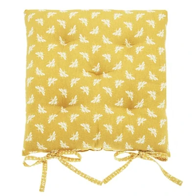 Image of Walton &amp; Co Ochre Bee Square Seat Pad With Ties
