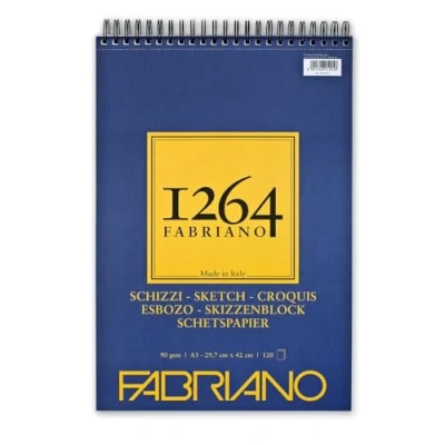 Image of Honsell Fabriano Schizzi 1264 19100639 Sketch Paper with Spiral Head, 90 g/m², DIN A3, 120 Sheets Ivory White, Acid Lightly Grained for All Drying Techniques