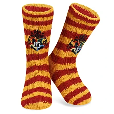 Image of Harry Potter Slipper Socks for Women Teenagers, Cosy Warm Fleece Lined Bed Non Slip Gifts Her (Orange)