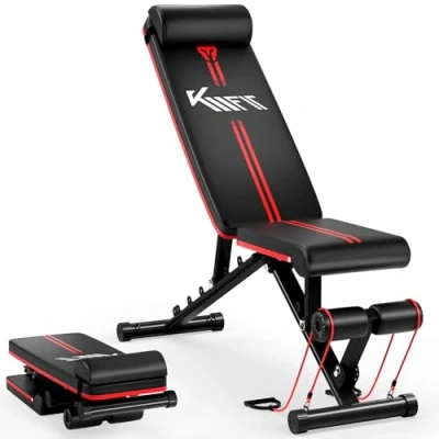 Image of KM Fit Folding Weight Bench, Multifunctional Training Fitness 6 Way Adjustable Backrest, 3 Seat, Breathable EVA Surface, Load Capacity up to 250 kg