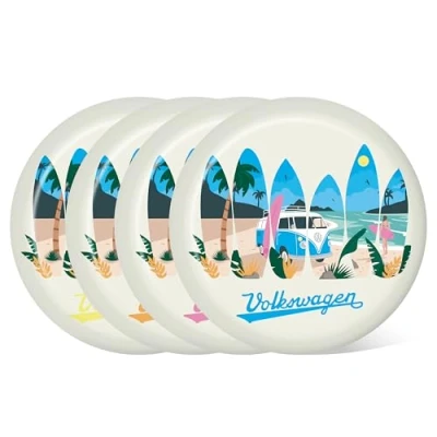 Image of Puckator Volkswagen VW T1 Camper Bus Waves are Calling Set of 4 RPET Picnic Plates