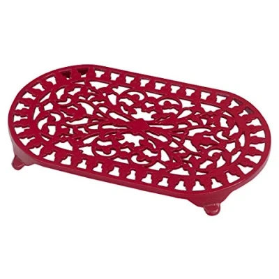 Image of Victor Traditional Oval Trivet, Red, Cast Iron, 34.5x20.5x3 cm