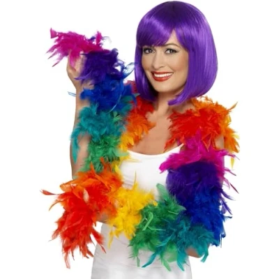 Image of Smiffys Feather Boa, 80g, Rainbow , Rainbow/Gay Pride Items Fancy Dress, Adult Dress Up Accessories