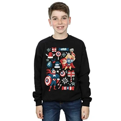 Image of Marvel Boys Thor and Captain America Christmas Day Sweatshirt Black 3 4 Years