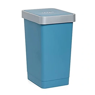 Image of Tatay Smart Tilting Lid Bin, 25L Capacity, Polypropylene, BPA Free, 30L Trash Bag, Ocean Blue, Measures 26 x 34 47 cm