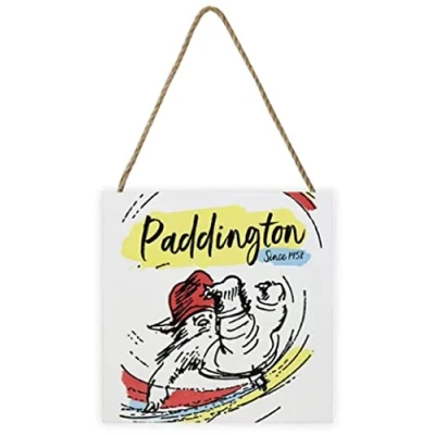 Image of Pyramid International Paddington Bear Artwork (Paddington Since 1958 Design) 20cm x 3cm Woodblock with Hanging Cord Official Merchandise ​