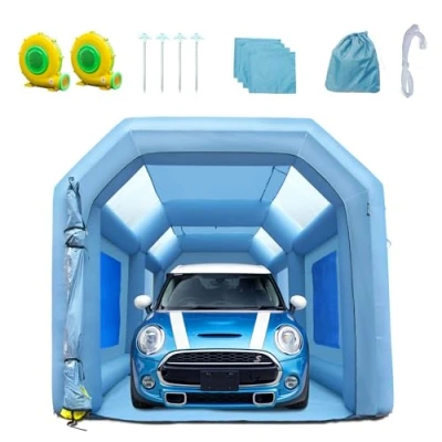 Image of VEVOR 20x10x8ft Inflatable Paint Booth, Spray High Powerful 480W+750W Blowers Booth Tent, Car Tent Air Filter System for Parking Workstation Motorcycle Garage