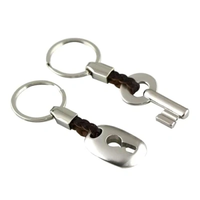 Image of Supkeyer 2 Pcs Keychain, Key lock,Couple Keyring, Creative Fashion Leather Keychain Chain Ring Keyring Fob Key&amp; Lock for Valentine&#039;s Day Wedding Anniversary (Silver)