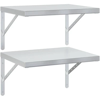 Image of vidaXL Wall Shelves 2 pcs 50x40 cm Silver Stainless Steel