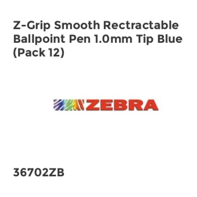 Image of Zebra Z Grip Smooth Rectractable Ballpoint Pen 1.0mm Tip Blue (Pack 12)