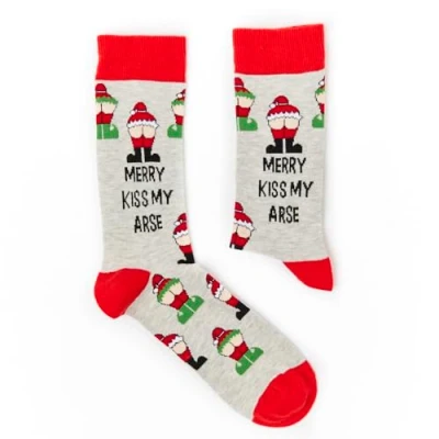 Image of Urban Eccentric Unisex Merry Kiss My Arse Christmas Socks Gift 1 Pair Cotton Rich Premium Novelty Gifts