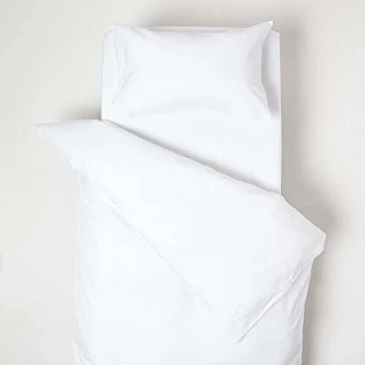 Image of HOMESCAPES Soft Linen White Cot Bed Duvet Cover Set 120 x 150 cm Textured Natural French Flax &amp; Pure 100% Cotton Toddler Bedding with 40 60cm Pillowcase Hypoallergenic Easy Care