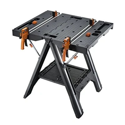 Image of WORX Pegasus WX051 Versatile Multi Function Folding Work Table &amp; Sawhorse with Quick Clamps and Holding Pegs, Portable Lightweight Workbench, Perfect for Workshop DIY Tasks