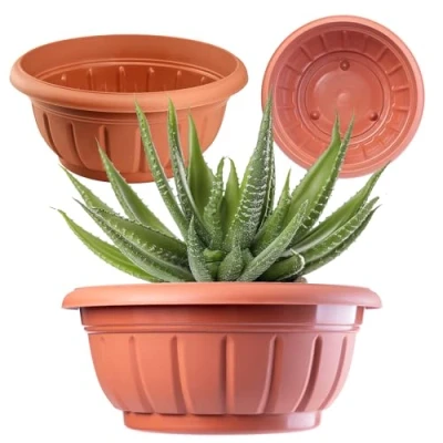 Image of KADAX Flower Bowl, Outdoor Planter, Weatherproof Plastic Flowerpot in various sizes, Round Plant Pot for Garden, Balcony and Terrace, Durable (⌀34 cm, Terracotta)