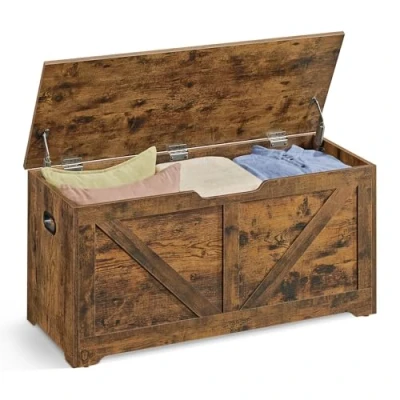 Image of VASAGLE Storage Chest, Bench, Blanket Box with 2 Safety Hinges, Shoe Farmhouse Style, 40 x 100 46 cm, for Hallway, Bedroom, Living Room, Rustic Brown LSB060T01
