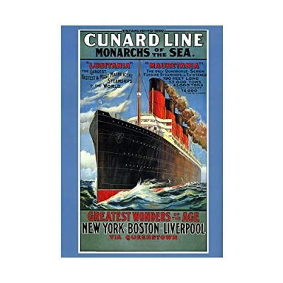 Image of Wee Blue Coo Travel Lusitania Mauretania Cruise Liner Ship Boat Funnel Wall Art Print