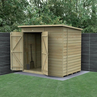 Image of 7&#039; x 5&#039; Forest Beckwood 25yr Guarantee Shiplap Pressure Treated Windowless Double Door Pent Wooden Shed (2.26m 1.7m)