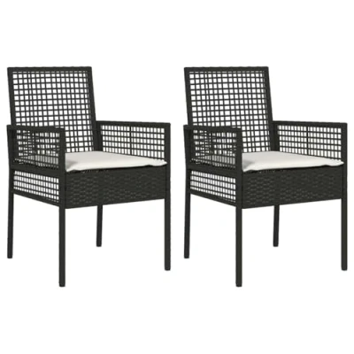 Image of vidaXL Garden Chairs with Cushion Black Cream Weatherproof and Modern Design Comfortable Seat for Balcony Polyester Included Robust Steel Frame Easy Care Patio Set Furniture Comfy