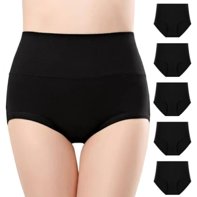 Image of Anntry Ladies Comfort Cotton Underwear 5 Pack High Waist Briefs Tummy Control Stretch Panties Underpants for Womens (Balck 1, L)