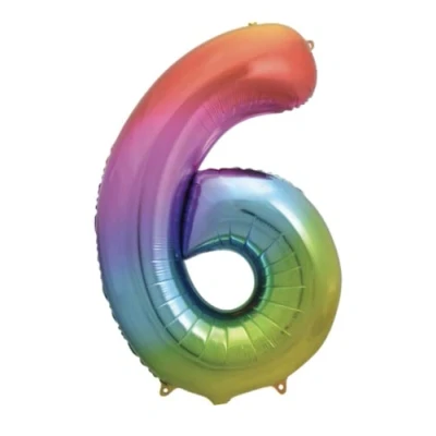 Image of Bright Rainbow Number 6 Foil Balloon, 101cm